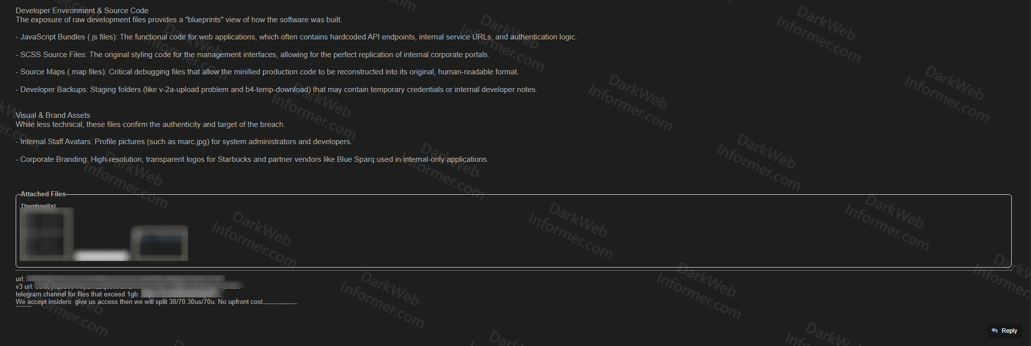 Developer environment source code details, visual brand assets, proof thumbnails, and insider recruitment offer with 30/70 revenue split