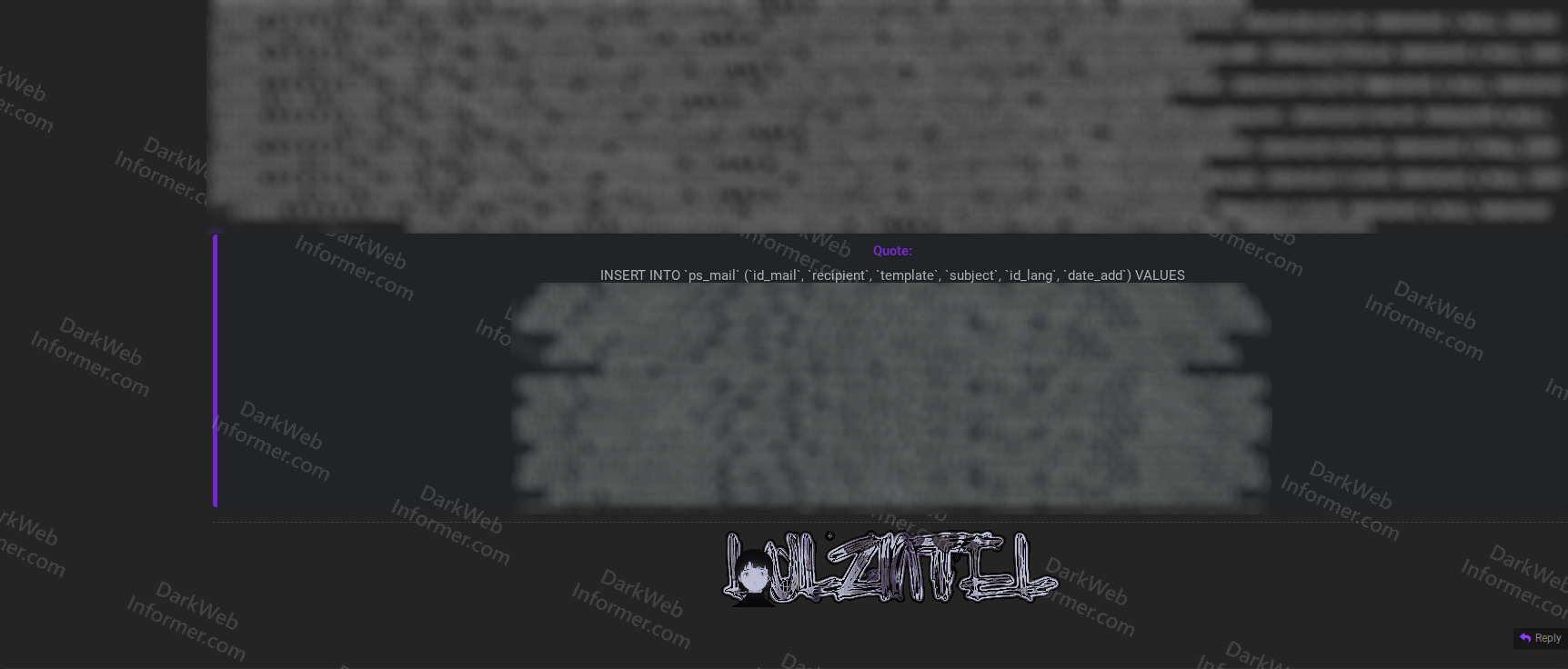 VegeHome database sample data and ps_mail table structure with lulzintel branding