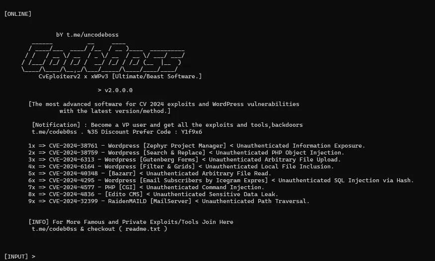 The most advanced software for CVE-2024 exploits and WordPress vulnerabilities with the latest version/method