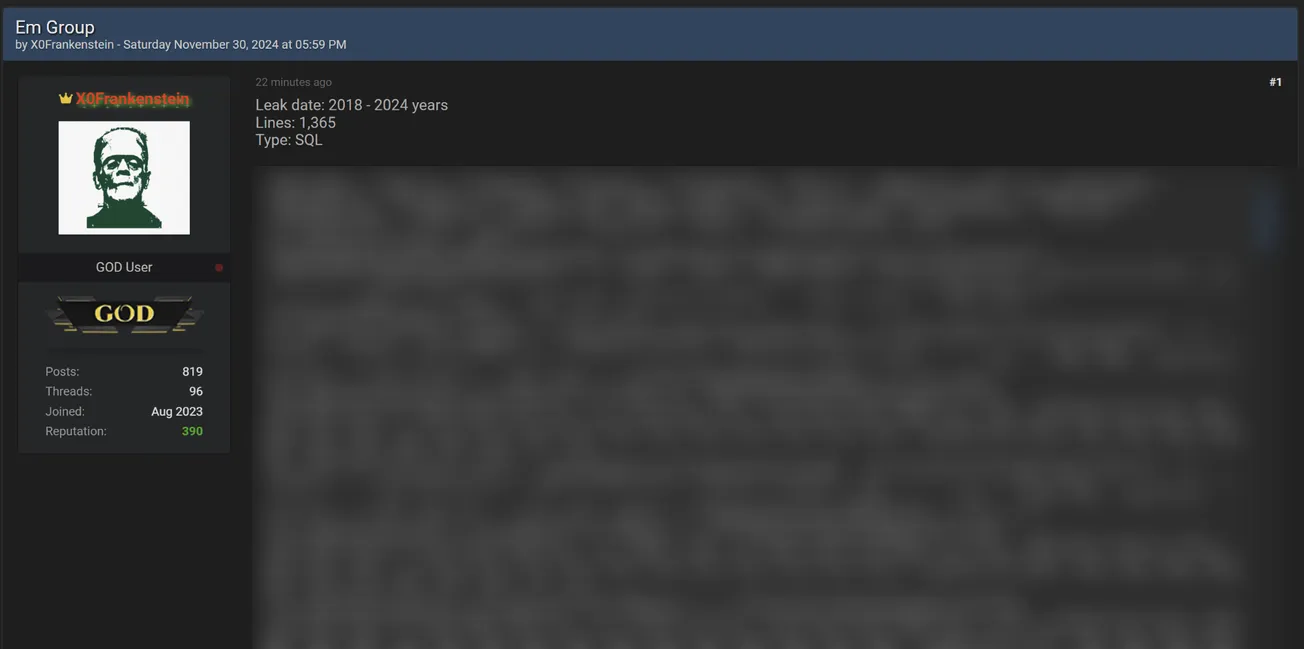 X0Frankenstein Allegedly Leaked the Data of Euromobile Group