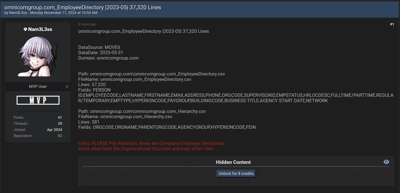 Nam3L3ss Has Allegedly Leaked Employee Data of Omnicom Group