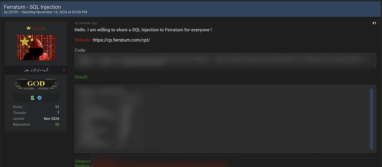 A Threat Actor Claims to have a Vulnerability of the Ferratum Website