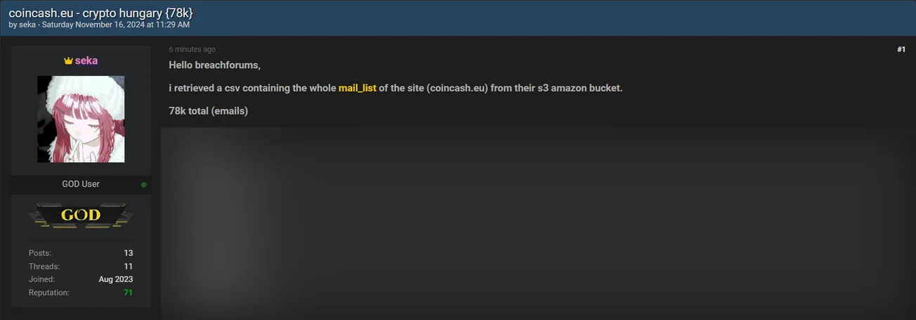A Threat Actor Has Allegedly Leaked the Data of CoinCash