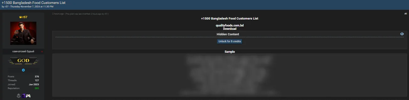 r57 Has Allegedly Leaked Data of Quality Integrated Agro Limited