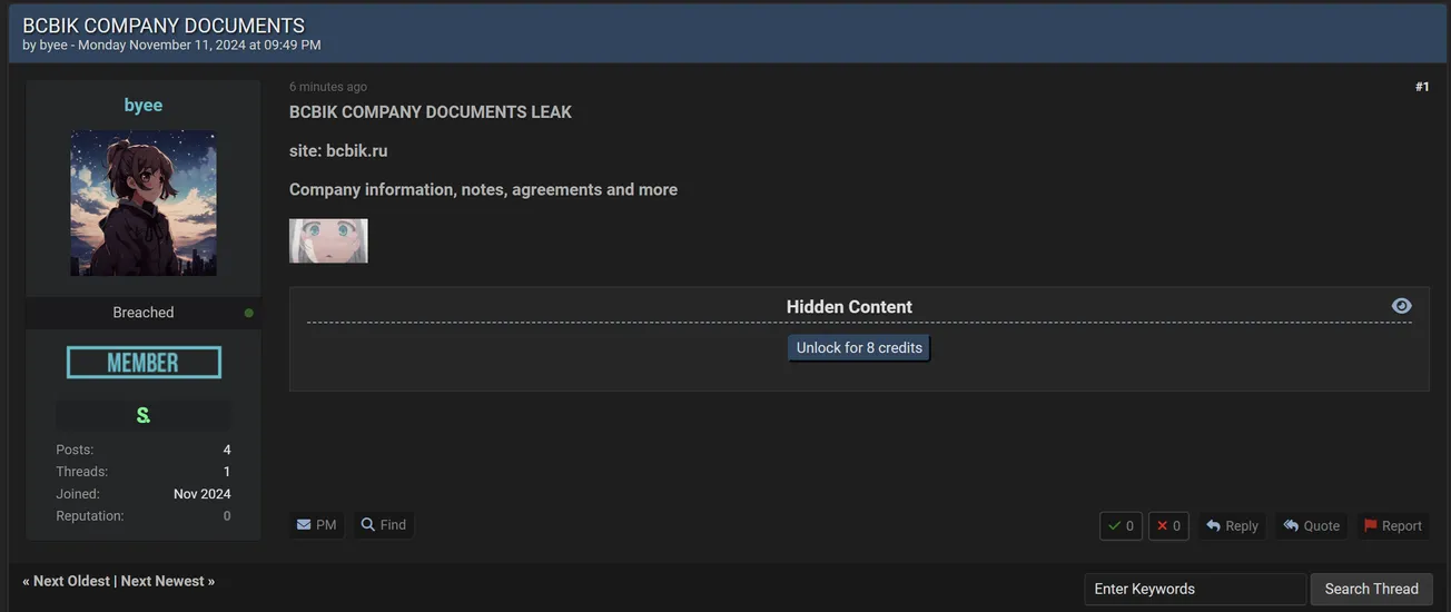 A Threat Actor Has Allegedly Leaked Documents of Bik Group