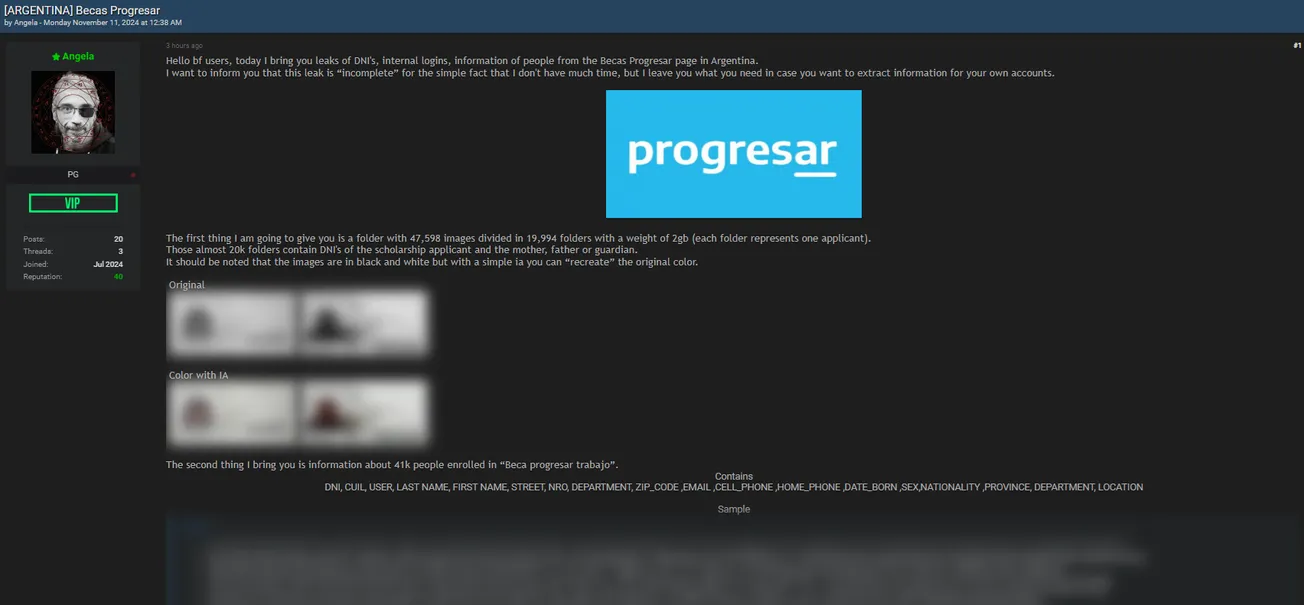 A Threat Actor Has Allegedly Leaked Data of Becas Progresar