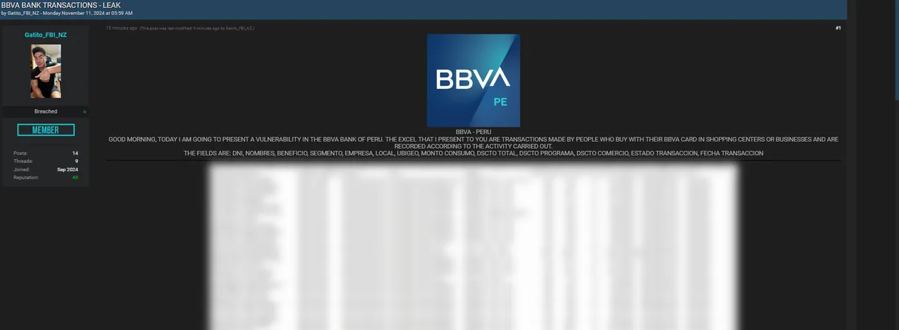 Gatito_FBI_NZ Has Allegedly Leaked Data of BBVA Perú