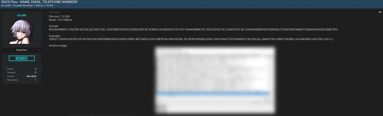 A Threat Actor Has Allegedly Leaked the Data of SUNAT