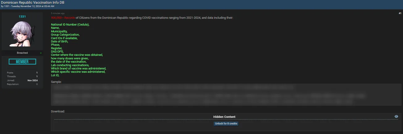 A Threat Actor Has Allegedly Leaked Vaccination Data from the Dominican Republic