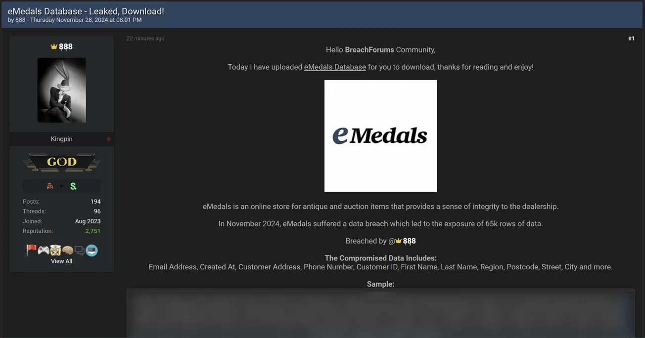 888 Has Allegedly Leaked the Data of eMedals