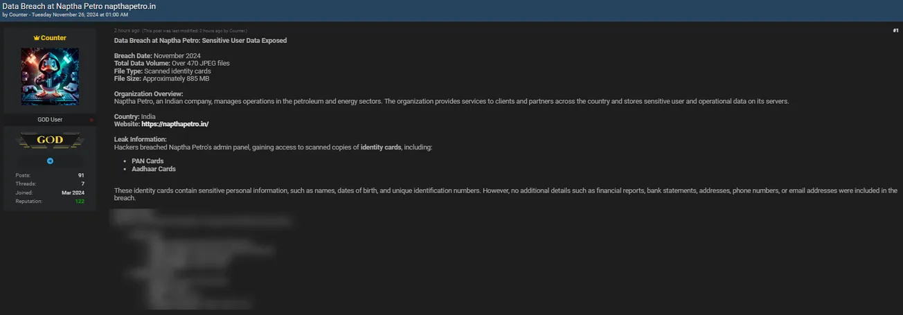 Counter Claims to have Leaked the Data of Naptha Petro