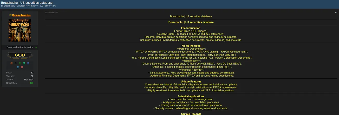 Breachachu Has Allegedly Leaked Data of US Securities