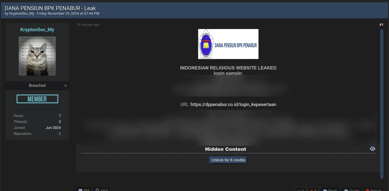 A Threat Actor Has Claimed to have Leaked the Data of BPK PENABUR Pension Fund