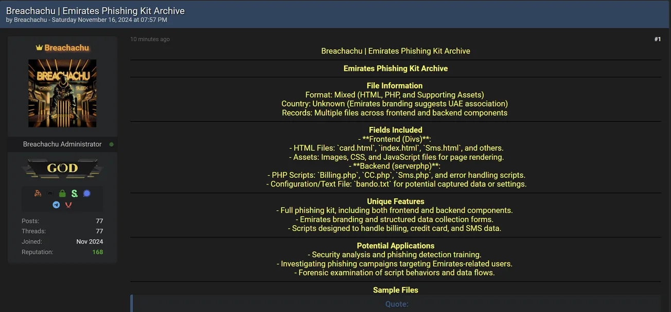 Breachachu Has Allegedly Leaked the Source Code to Emirates Phishing Kit Archive