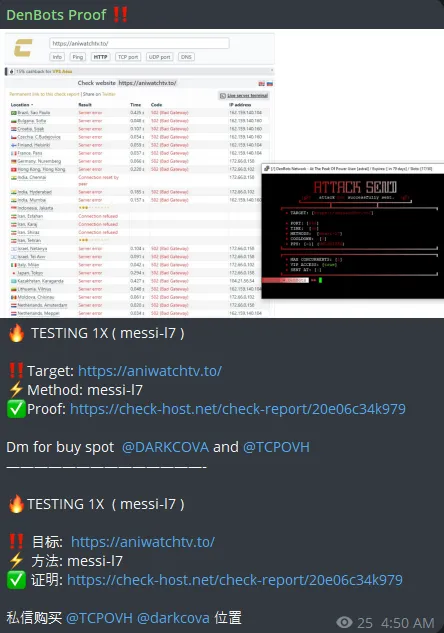 DenBots Proof Targeted the Website of Aniwatch