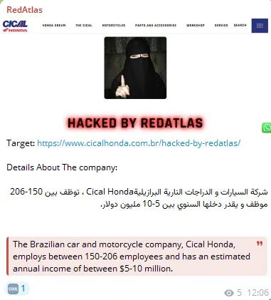 RedAtlas Defaced the Website of Cical Honda