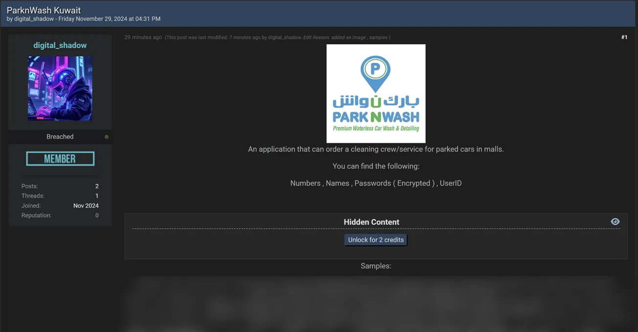 A Threat Actor Claims to have Leaked the Data of PARKN WASH