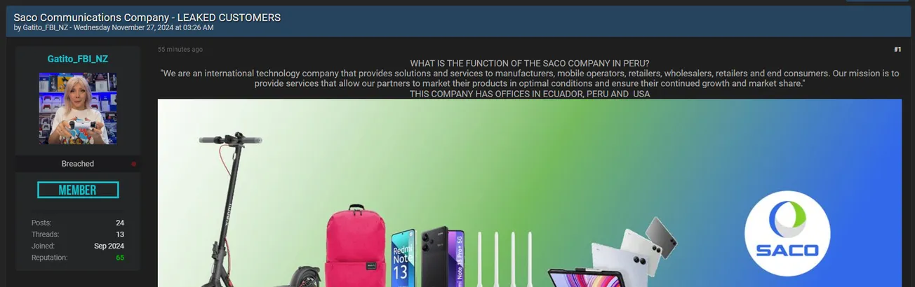 Gatito_FBI_NZ Allegedly Leaked Admin Access of Saco Company Peru