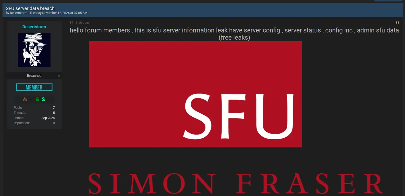 A Threat Actor Has Allegedly Leaked Data of Simon Fraser University
