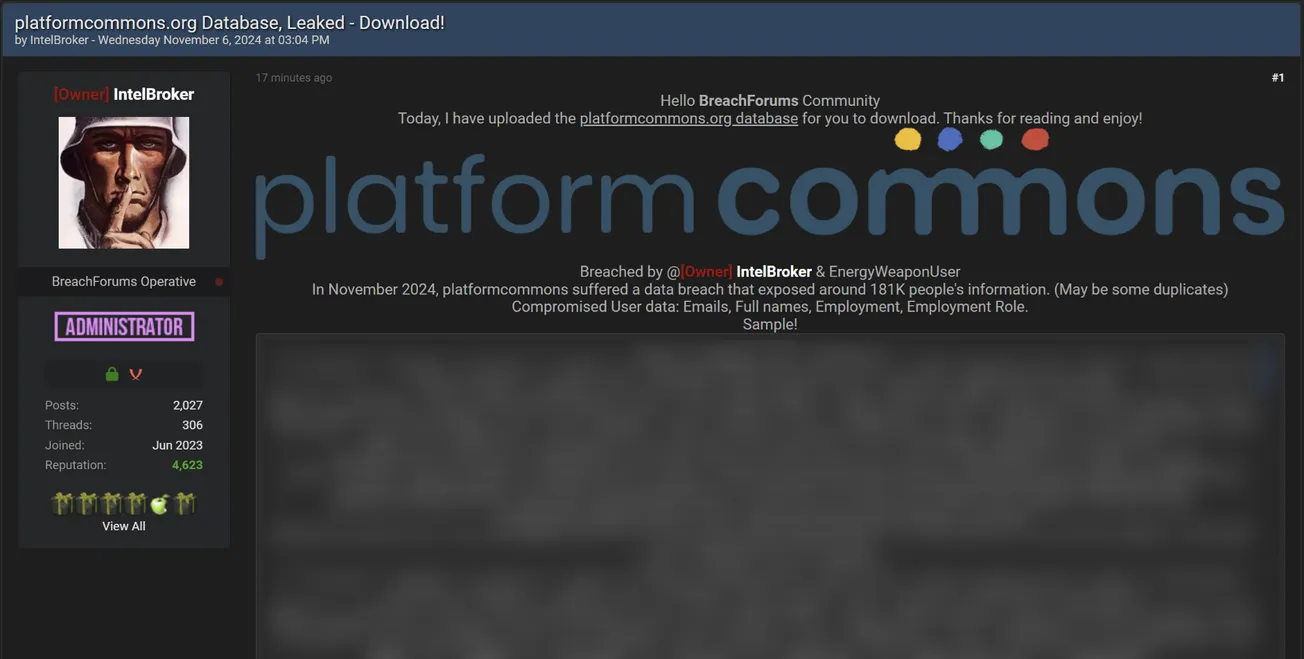 IntelBroker and EnergyWeaponUser Have Allegedly Leaked the Data of Platform Commons Foundation