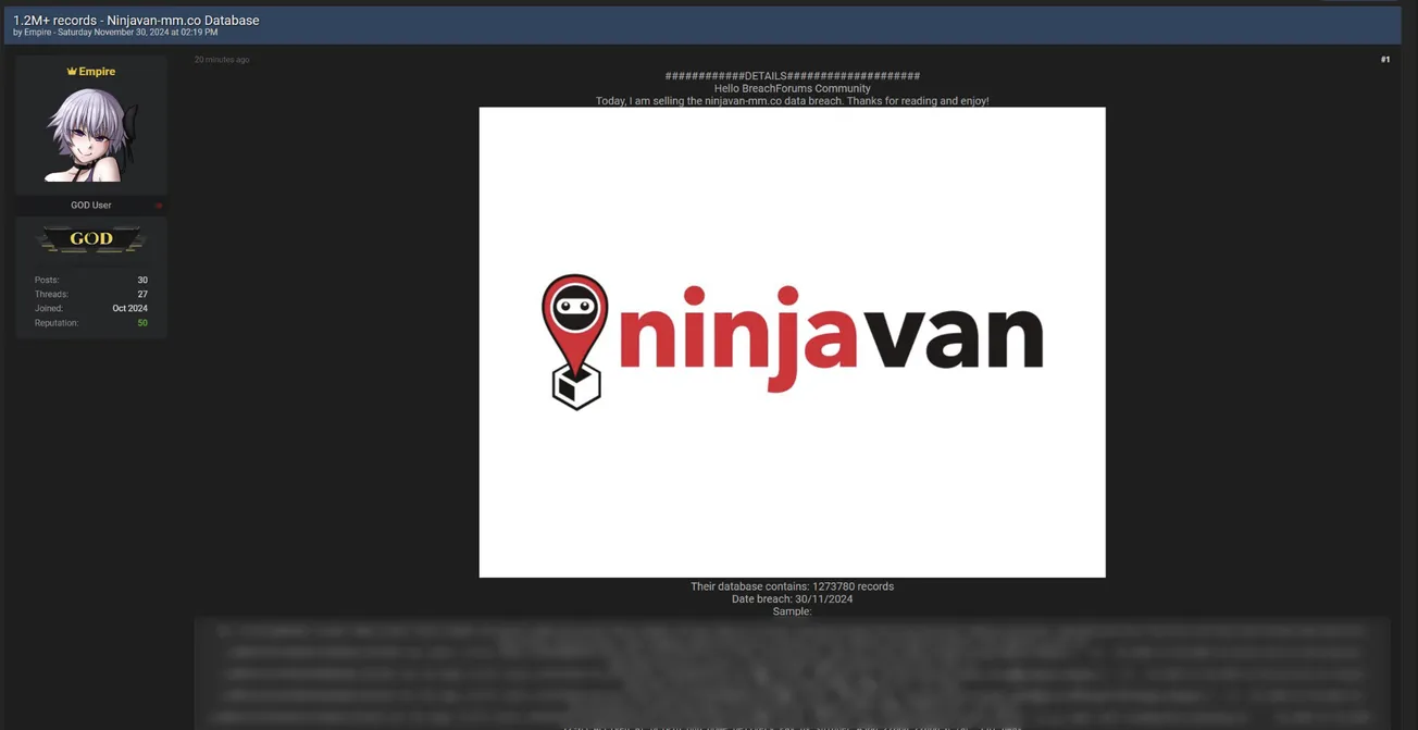 Empire Claims to have Leaked the Data of Ninja Van Myanmar