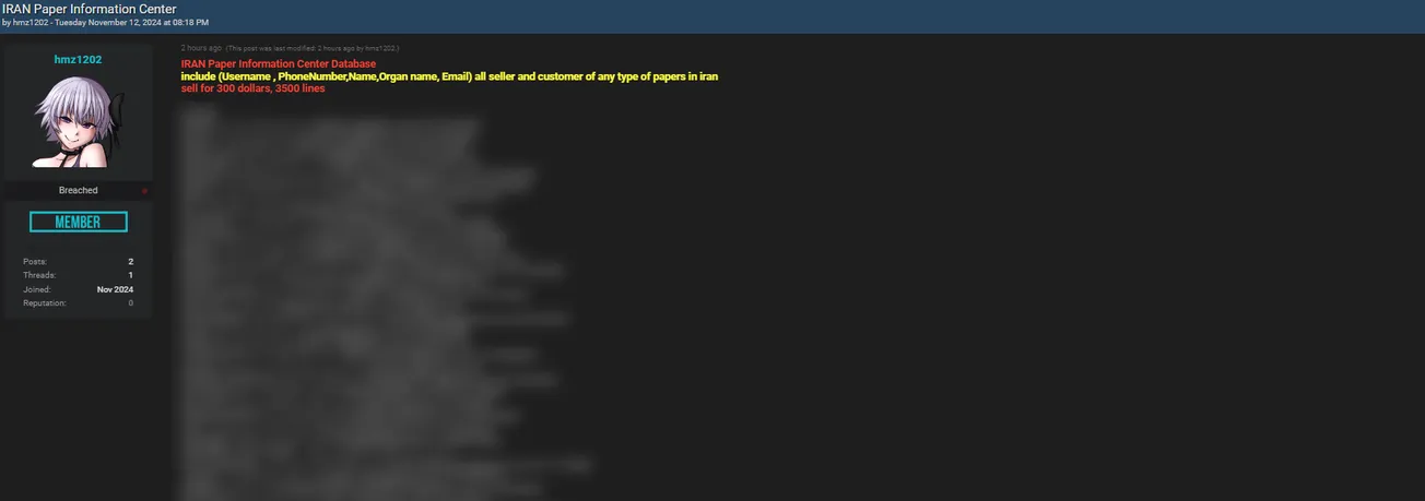 A Threat Actor Has Allegedly Leaked Data of Iranian Paper Industry