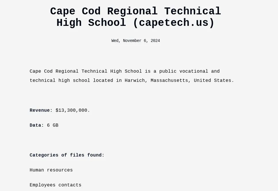 Cape Cod Regional Technical High School Has Been Claimed a Victim to FOG Ransomware