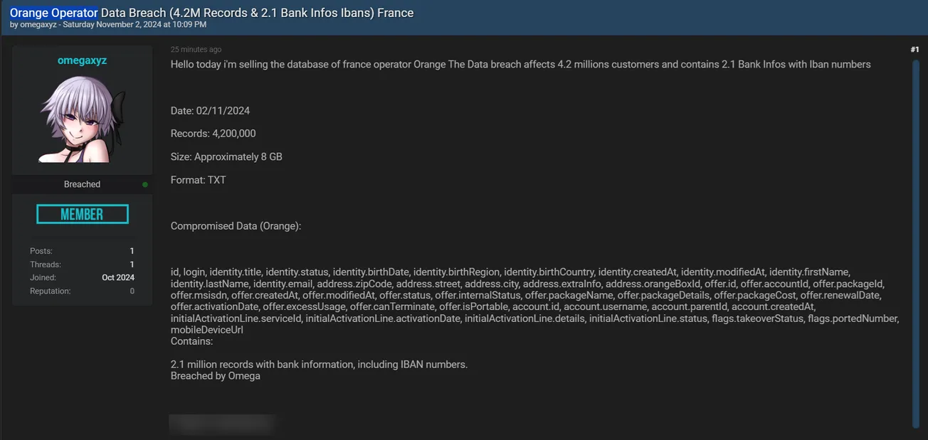 A Threat Actor is Allegedly Selling Data of Orange S.A.