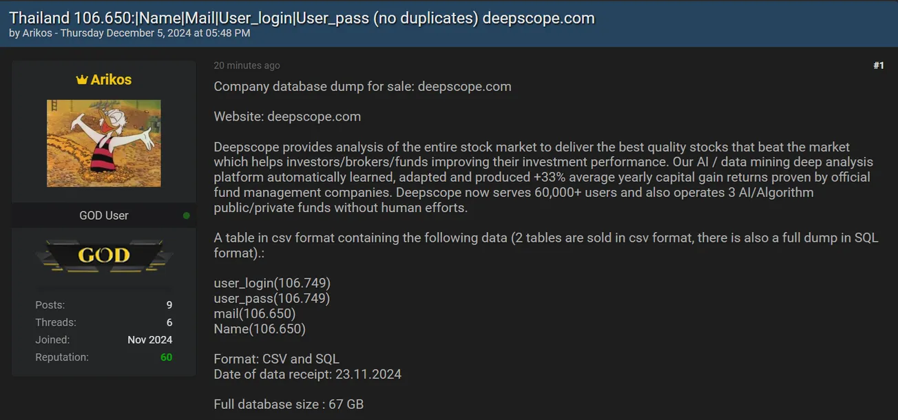 Arikos is Allegedly Selling the Data of Deepscope
