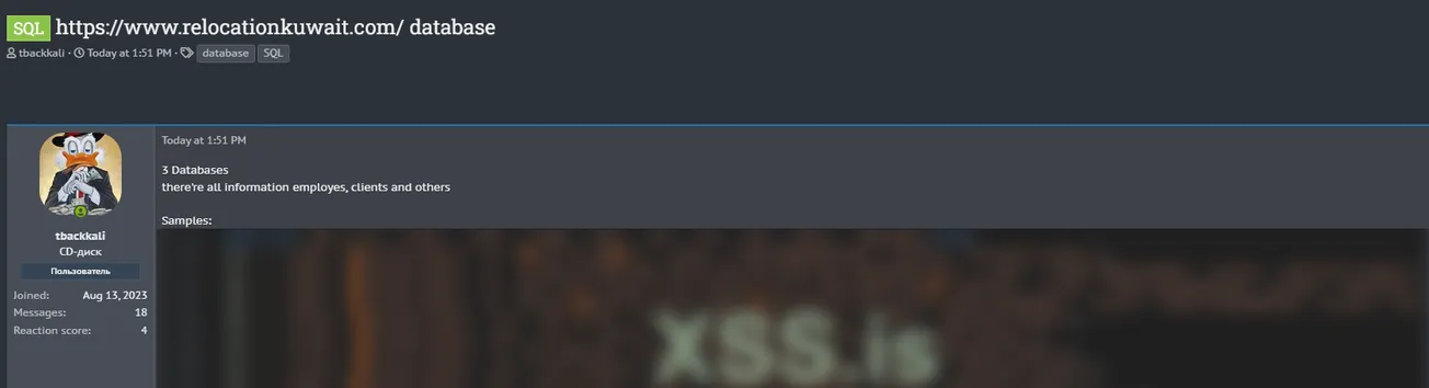 A Threat Actor Allegedly Leaked the Data of Relocation Kuwait