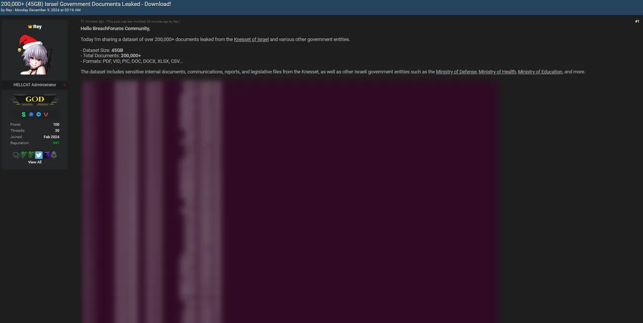 Rey Has Allegedly Leaked the Data of Multiple Government Entities in Israel