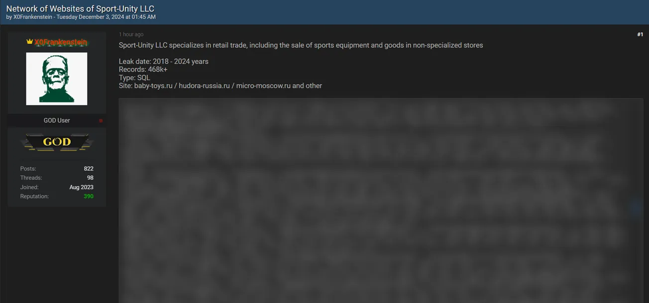 X0Frankenstein Allegedly Leaked the Data of Sport-Unity LLC