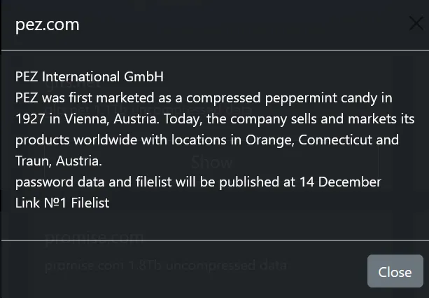 PEZ Has Been Claimed a Victim to Abyss Ransomware