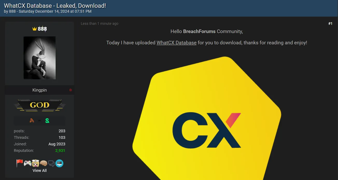 888 Allegedly Leaked the Data of WhatCX