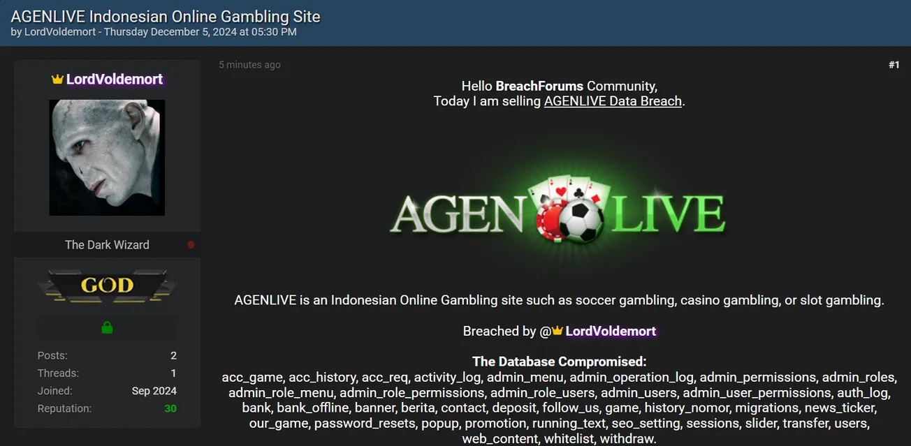 A Threat Actor Claims to be Selling the Data of AGENLIVE