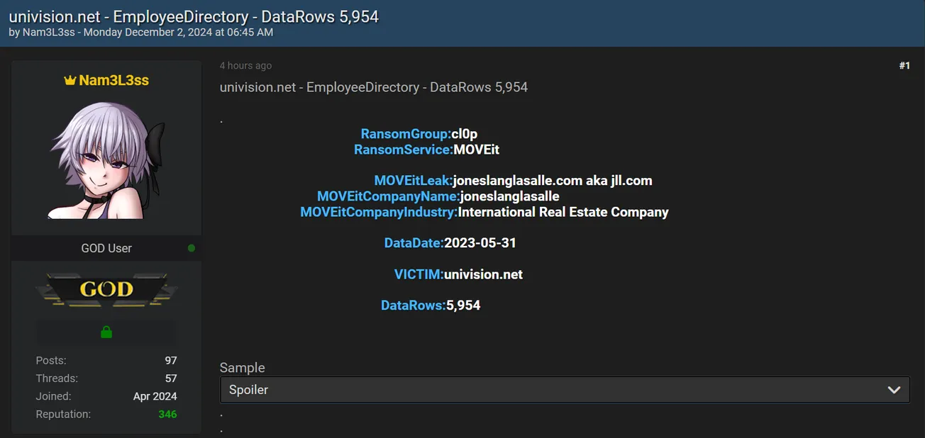 Nam3L3ss Claims to have Leaked Data of Univision