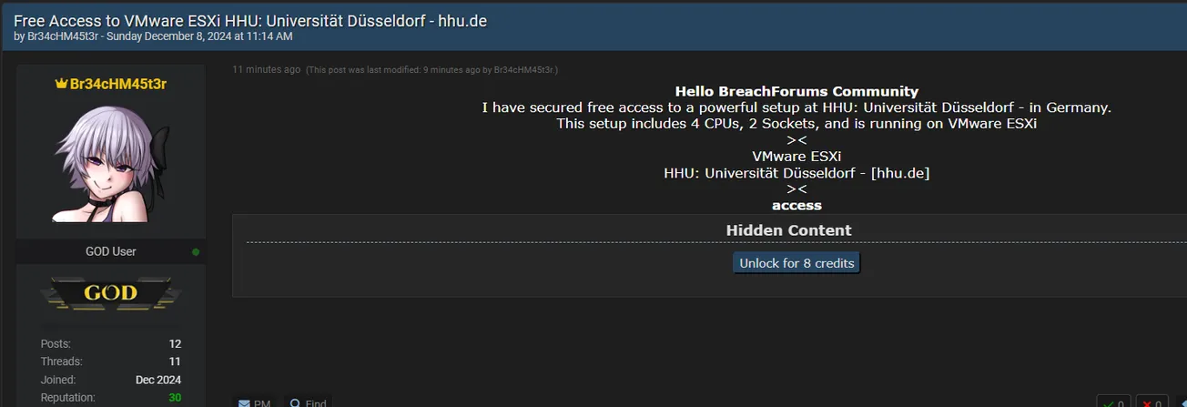 Br34cHM45t3r Has Allegedly Leaked Data of University of Düsseldorf