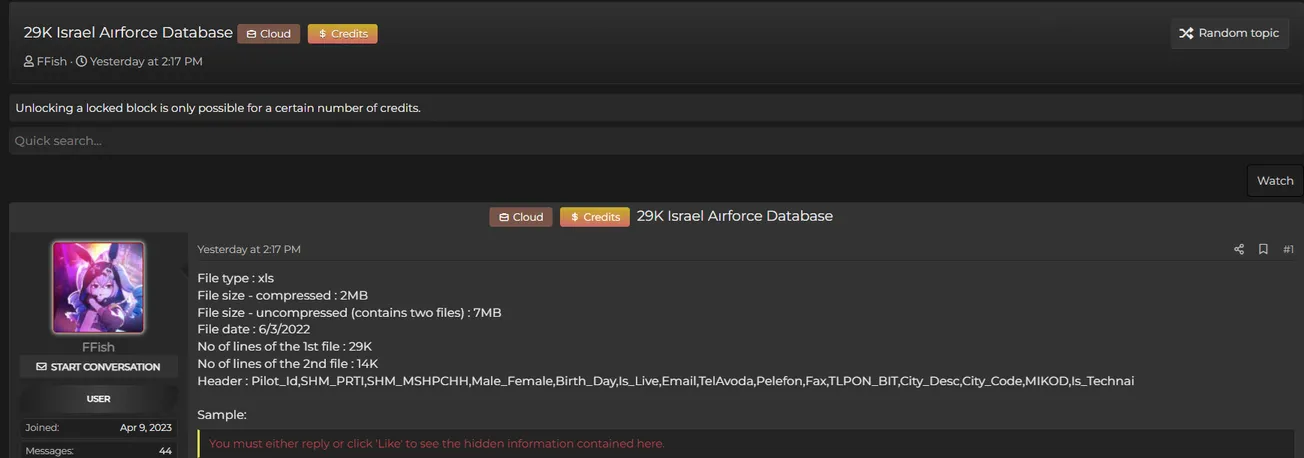 A Threat Actor Claims to have Leaked the Data of the Israeli Air Force