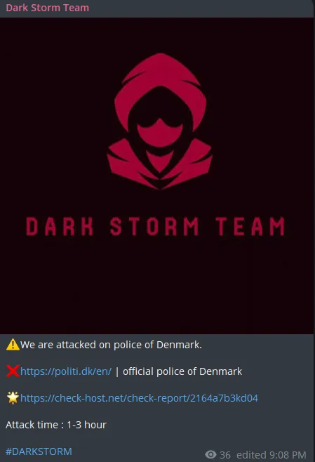 Dark Strom Team Targeted the Website of Denmark Police