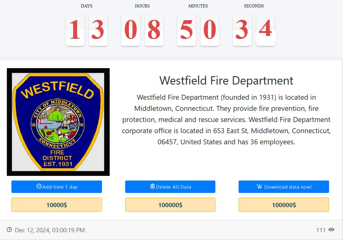 Westfield Fire Department Has Been Claimed a Victim to MEDUSA Ransomware