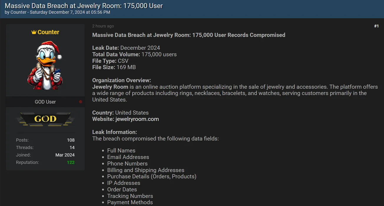 Counter Has Allegedly Leaked the Data of Jewelryroom