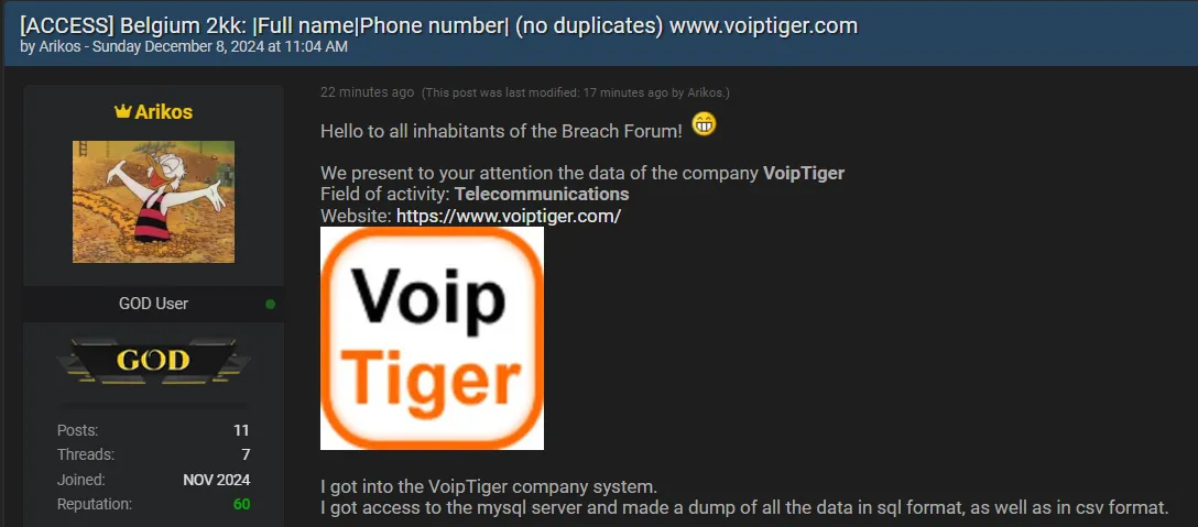 Arikos is Allegedly Selling Access to VoipTiger
