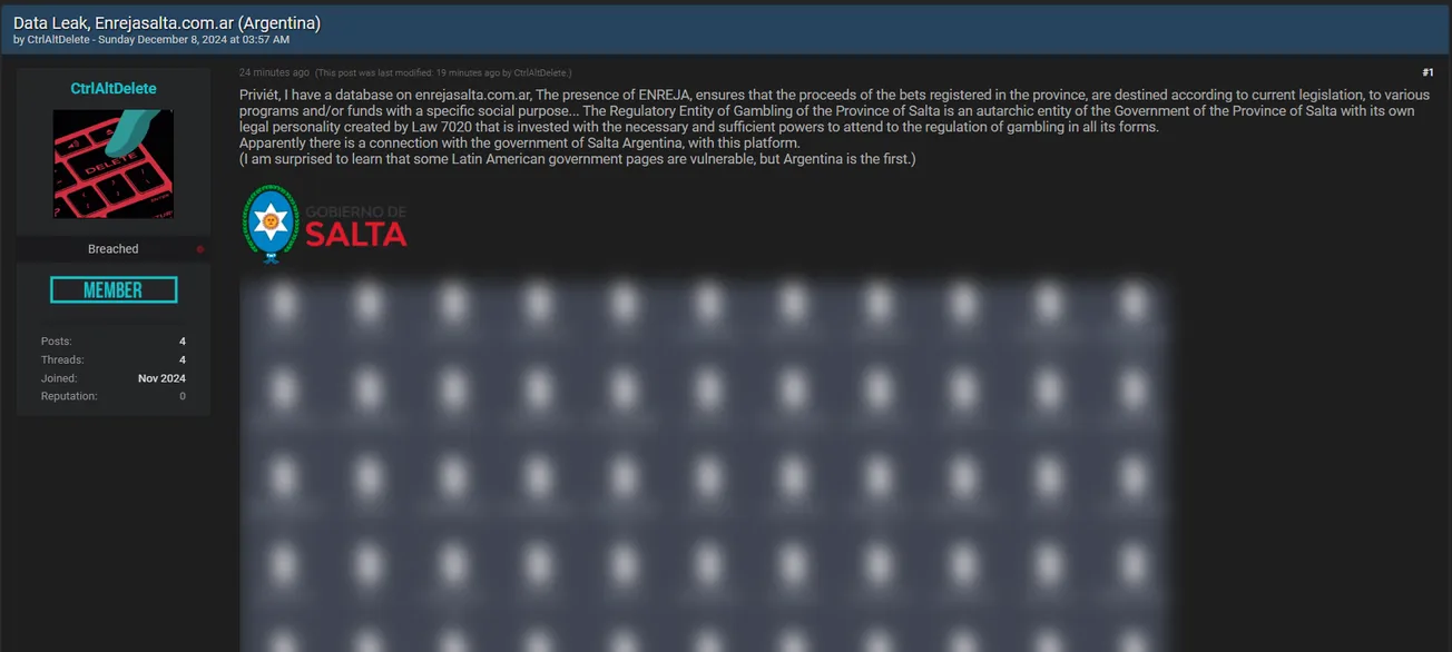 A Threat Actor has Allegedly Leaked the Data of Gambling Regulatory Authority in Argentina