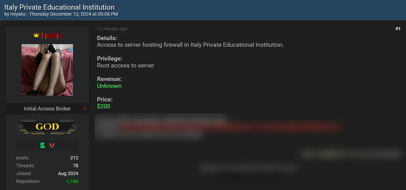 miyako Claims to be Selling Access to an Unidentified Private Educational Institution
