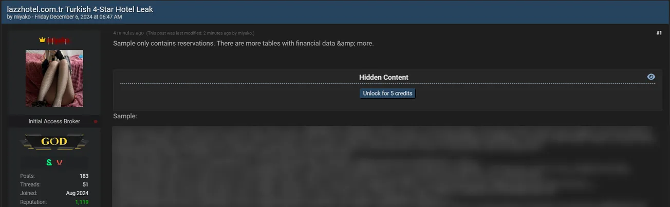 miyako Claims to Have Leaked the Data of Lazz By Ketenci Hotel