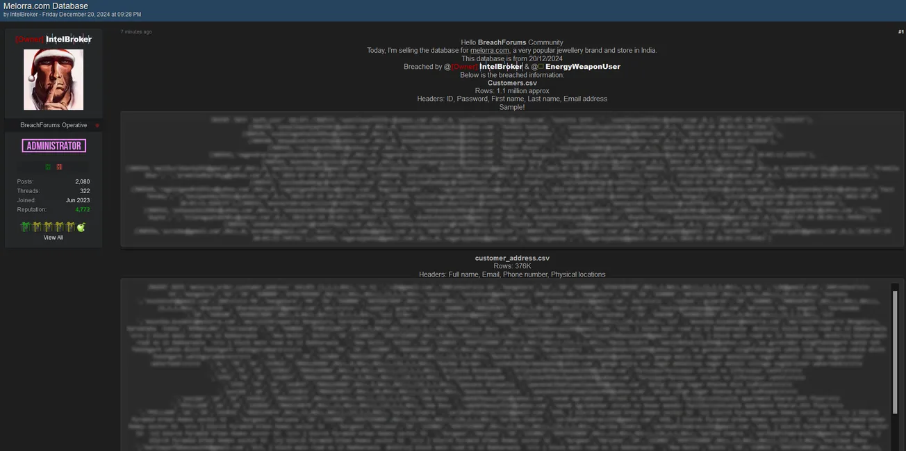 IntelBroker and EnergyWeaponUser Claim to be Selling the Data of Melorra