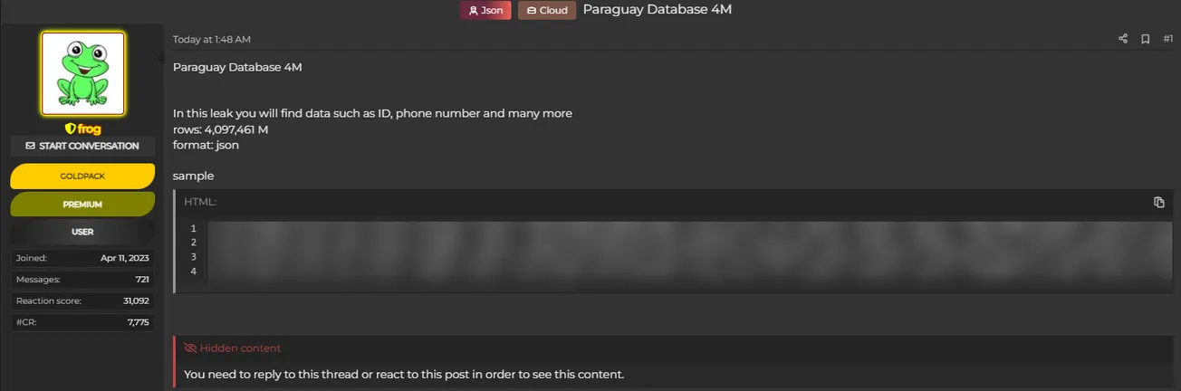 frog Claims to have Leaked the Data to an Unidentified Paraguay Company