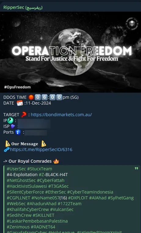 RipperSec Targeted the Website of Bondi Markets