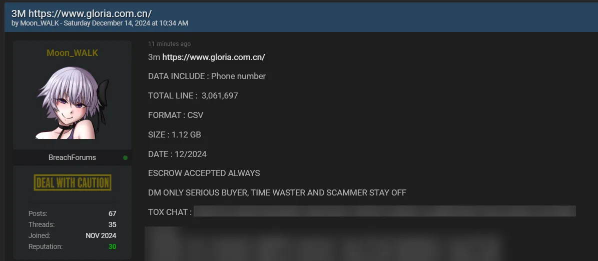 Moon_WALK Allegedly Leaked the Data of Gloria