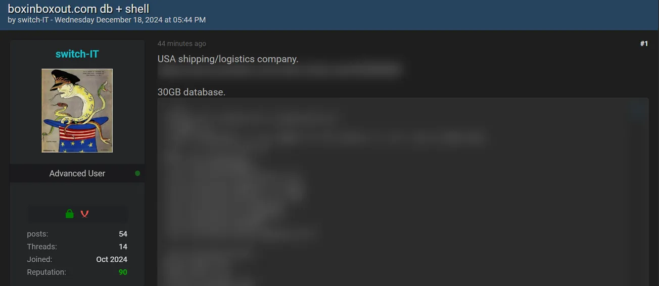 A Threat Actor is Allegedly Selling Data of Box in Box Out